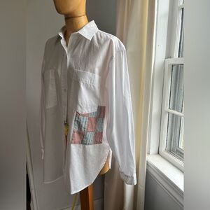 Carleen one-of-a-kind patchwork white shirt, large